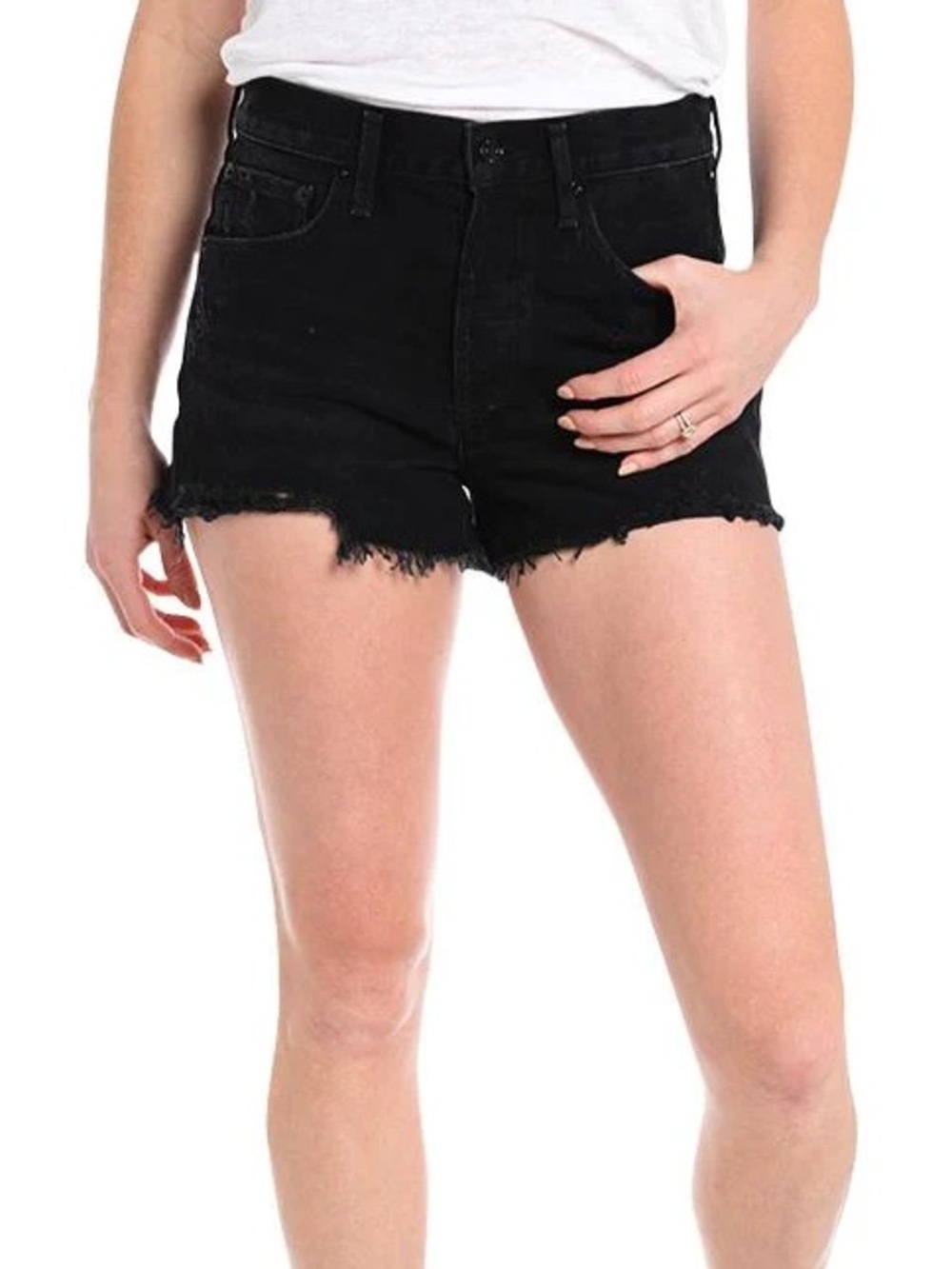 Agolde Women’s Parker Vintage Cut Off Denim Shorts in Zero Black - Picture 5 of 5